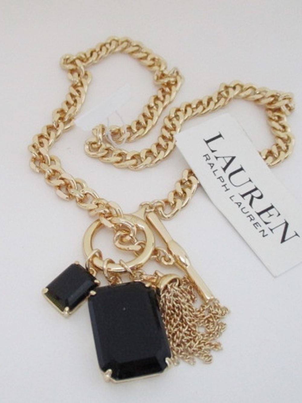 RALPH LAUREN - Toggle Gold And Jet Pendant Necklace